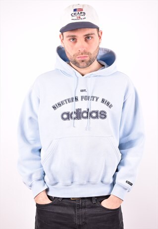ADIDAS MENS VINTAGE HOODIE JUMPER SMALL BLUE 90'S