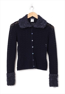 Vintage MOSCHINO Cardigan Collared Knitted Lace Sweater 90s