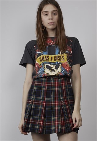 VINTAGE 90'S TARTAN PLEATED WRAP MINI SKIRT