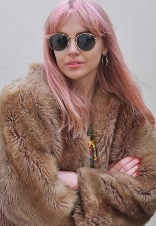 RETRO ROUND METAL BLACK & GOLD CIRCLE SUNGLASSES