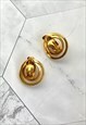 90S GOLD DOUBLE RING EARRINGS CHUNKY VINTAGE JEWELLERY 