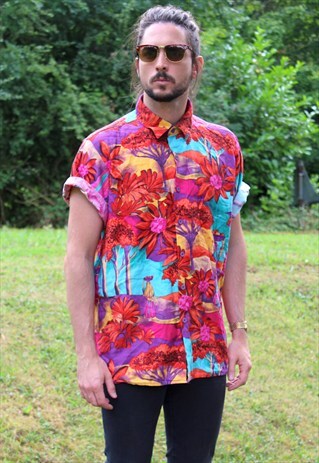 VINTAGE 80S HAWAIIAN USA SHIRT - LARGE/XL - MADE IN USA