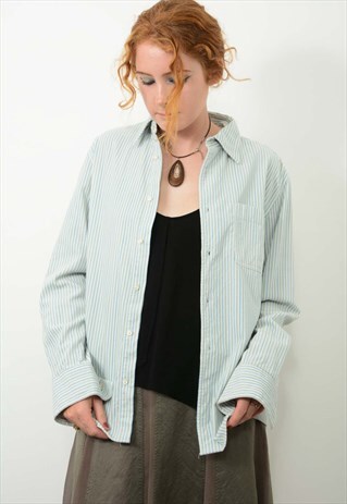 Vintage 90s Corduroy Shirt Stripped Blue Size M