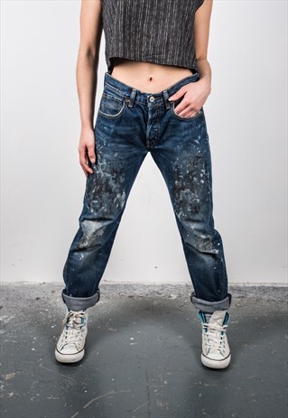 VINTAGE HIGH-WAISTED BLUE LEVI'S 501 PAINT MOM JEANS