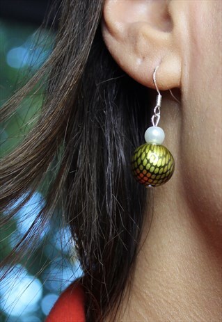 YELLOW SNAKE SKIN PRINT EARRINGS