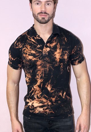 VINTAGE 90S FESTIVAL BLACK POLO SHIRT WITH BLEACHED EFFECT