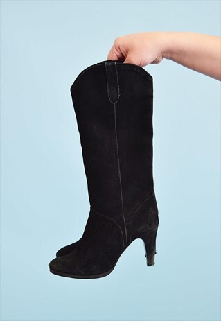 VINTAGE 70'S RETRO GENUINE SUEDE HEELED BOOTS