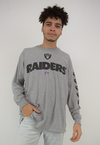 VINTAGE 90'S REEBOK RAIDERS GREY LONG SLEEVE T-SHIRT
