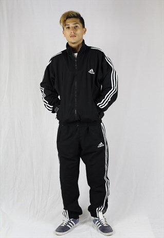 MENS VINTAGE ADIDAS TRACKSUIT SMALL OLD SCHOOL BLACK 90'S