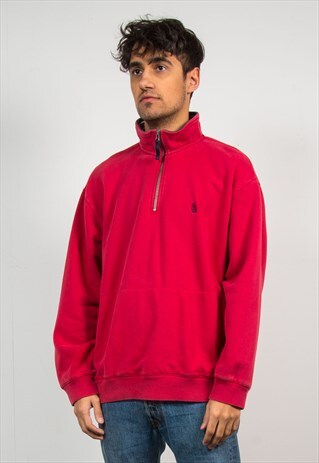 NAUTICA QUARTER ZIP SWEATSHIRT RED SWEATER