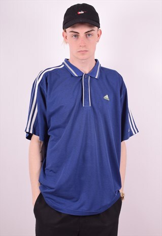 ADIDAS MENS VINTAGE POLO SHIRT XXL BLUE 90'S