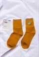 YELLOW DINOSAUR EMBROIDERED SOCKS