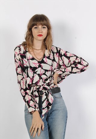 VINTAGE WRAP TIE UP CROP TOP PATTERED MULTI