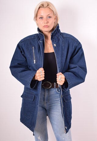 WOMENS VINTAGE SHERPA DENIM JACKET MEDIUM BLUE 90S