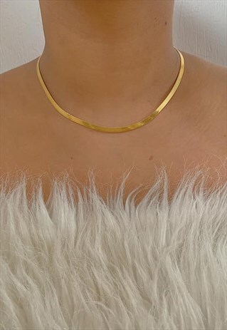 SERPENTINE ORO. GOLD SNAKE HERRINGBONE CHAIN NECKLACE