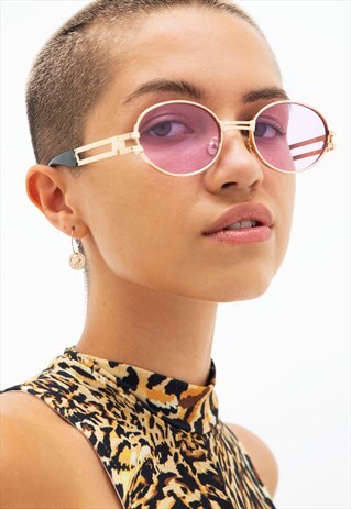 MADDY - LILAC AND GOLD METAL 90S OVAL SUNGLASSES