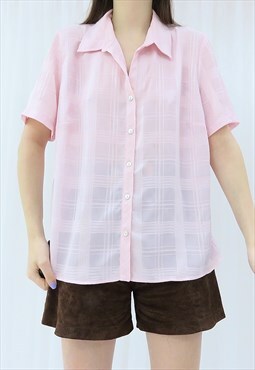 90s Vintage Pink Check Shirt (Size L)