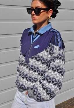 90's vintage Asics reworked track jacket crazy pattern knit 