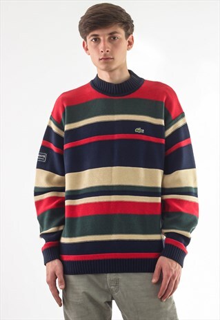 VINTAGE LACOSTE YACHTING SWEATER 90S RED BLUE KNITTED