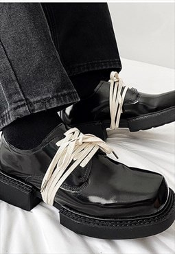 Square toe high fashion shoes faux leather boots in black