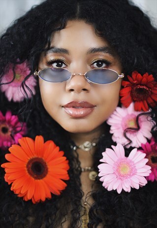 BLUE SUMMER 90S Y2K SLIM SUNGLASSES SHADES