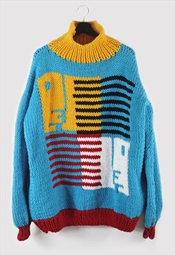One off hand knitted handmade pullover sweater Bauhaus M L