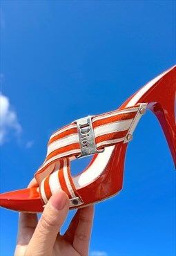 Christian Dior Heel Mules 5 / 38 Orange Logo Vintage Clog