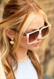 WHITE FLAT TOP OVERSIZED SQUARE SUNGLASSES