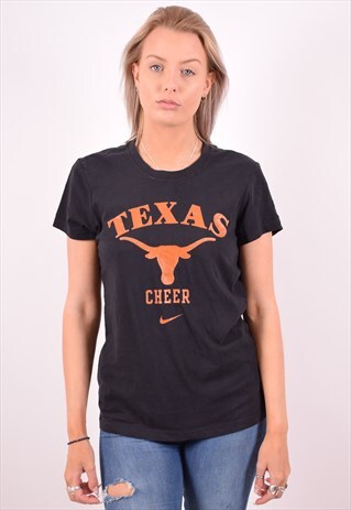 NIKE WOMENS VINTAGE TEXAS T-SHIRT TOP MEDIUM BLACK 90S