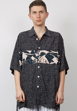 VINTAGE 90'S NAVY RANDOM POLKA PRINT SHIRT