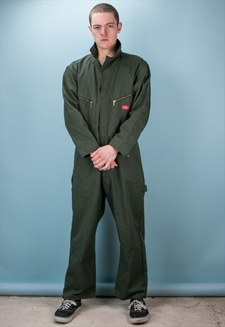 VINTAGE DICKIES BOILERSUIT WORKWEAR OVERALLS IN OLIVE GREEN