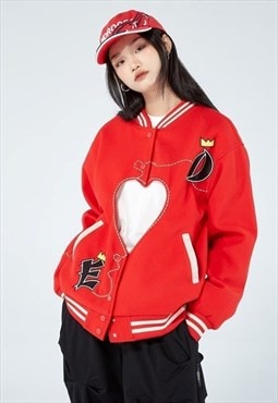 Cut out heart varsity bomber USA MA-1 rave jacket in red