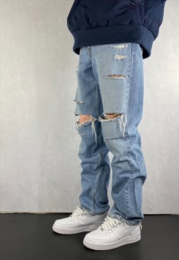 Levis 550 Distressed Blue Jeans Relaxed Fit Rip Jeans Mens