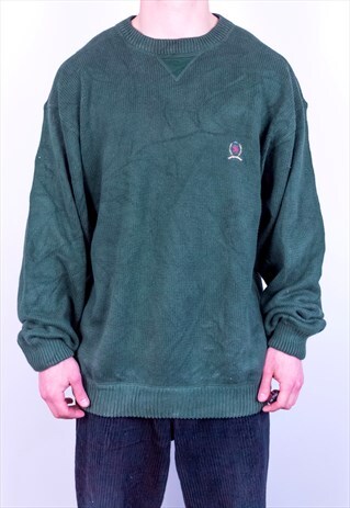VINTAGE TOMMY HILFIGER KNIT JUMPER GREEN XL