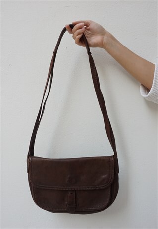 VINTAGE 80S MARIANELLI REAL LEATHER BROWN SHOULDER BAG