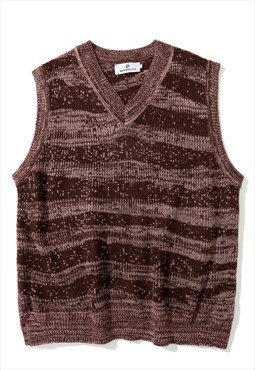 Horizontal stripe sweater vest preppy tank top jumper brown