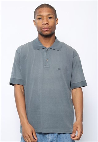 VINTAGE C.P. COMPANY LOGO POLO SHIRT BLUE/GREY