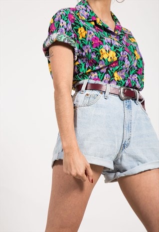 VINTAGE 80S OVERSIZED DENIM SHORTS LIGHT WASH / 0493