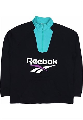 Reebok 90's Spellout Quarter Zip Sweatshirt Medium Black