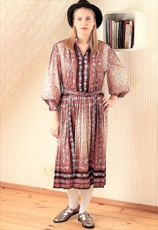 BROWN FLORAL PLEATED DRESS