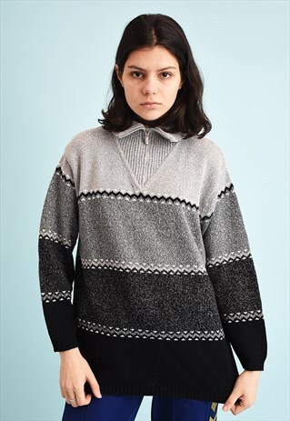 Y2K MONOCHROME STRIPED JAZZY KNIT JUMPER