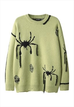 Spider sweater creepy grunge jumper Gothic punk top in green