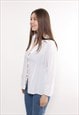 90S WHITE TIE CLOSURE BLOUSE, VINTAGE MINIMALIST HIPPIE TOP