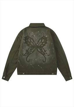 Old denim jacket vintage wash varsity butterfly jean bomber