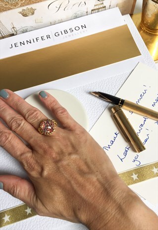 'COSMIC' VINTAGE 1960S GOLD & PINK GLASS RING