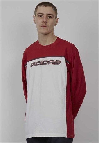 VINTAGE 90'S ADIDAS RED/ WHITE LIGHTWEIGHT SWEATER