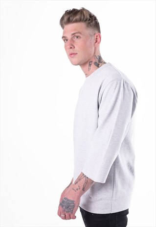DROP SHOULDER 3/4 SLEEVE JUMPER T-SHIRT - WHITE ASH GREY