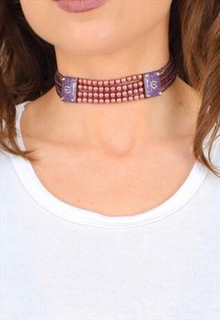 ORIGINAL 90S VINTAGE BEADED CHOKER WITH FLOWERS AND PEARLS
