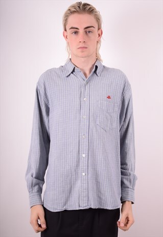 REPLAY MENS VINTAGE SHIRT LARGE BLUE CHECK 90S