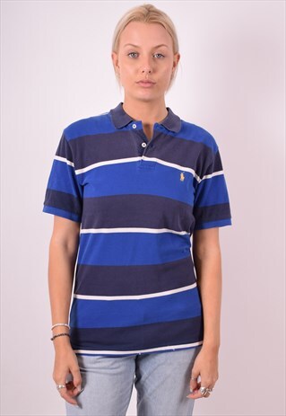 POLO RALPH LAUREN WOMENS VINTAGE POLO SHIRT XL BLUE STRIPES